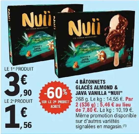4 BÂTONNETS GLACÉS ALMOND & JAVA VANILLA “NUII”