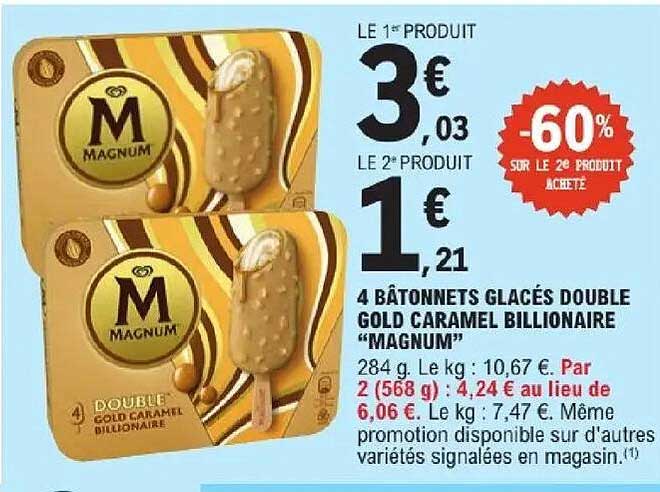 4 BÂTONNETS GLACÉS DOUBLE GOLD CARAMEL BILLIONAIRE "MAGNUM"
