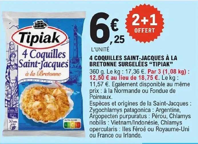 4 Coquilles Saint-Jacques à la Bretonne surgelées “Tipiak”