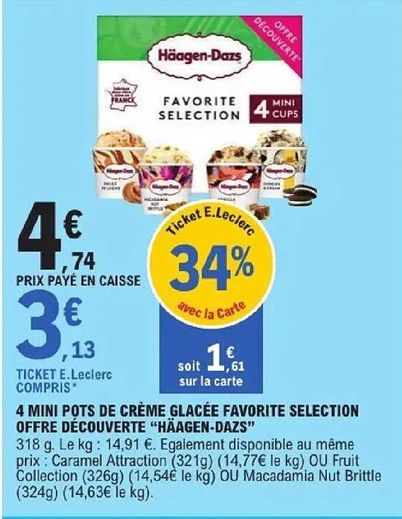 4 MINI POTS DE CRÈME GLACÉE FAVORITE SELECTION OFFRE DÉCOUVERTE "HÄAGEN-DAZS"
