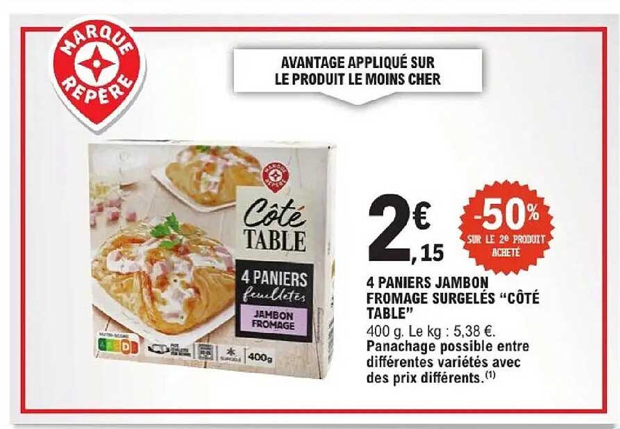 4 PANIERS JAMBON FROMAGE SURGELÉS “CÔTÉ TABLE”