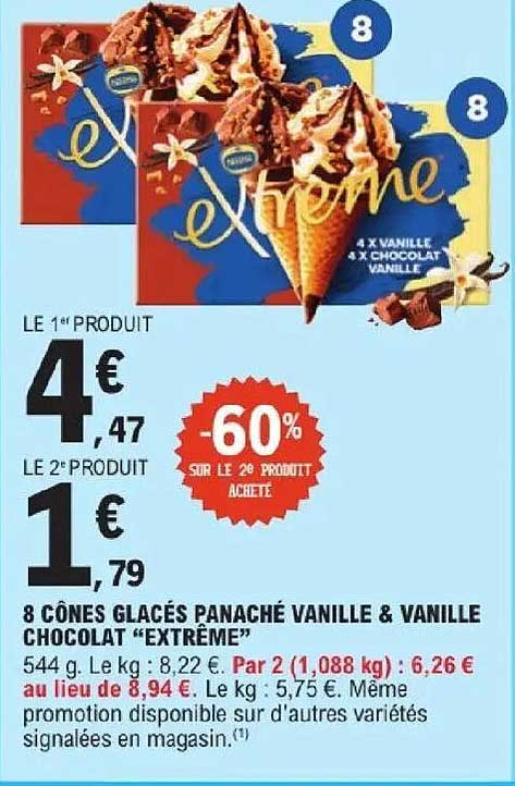8 CÔNES GLACÉS PANACHÉ VANILLE & VANILLE CHOCOLAT “EXTREME”