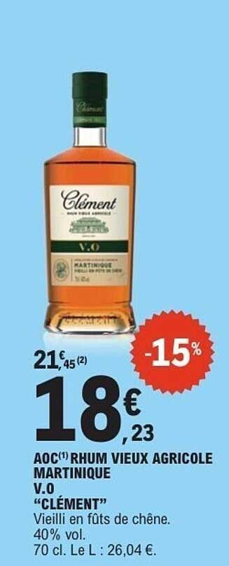 AOC(1) RHUM VIEUX AGRICOLE MARTINIQUE V.O "CLÉMENT"