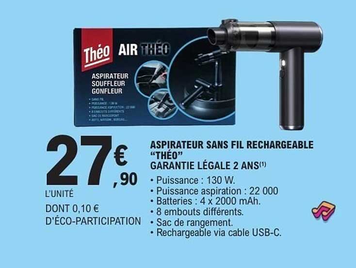 ASPIRATEUR SANS FIL RECHARGEABLE “THÉO”