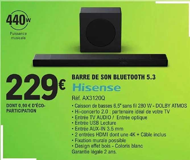 BARRE DE SON BLUETOOTH 5.3 Hisense