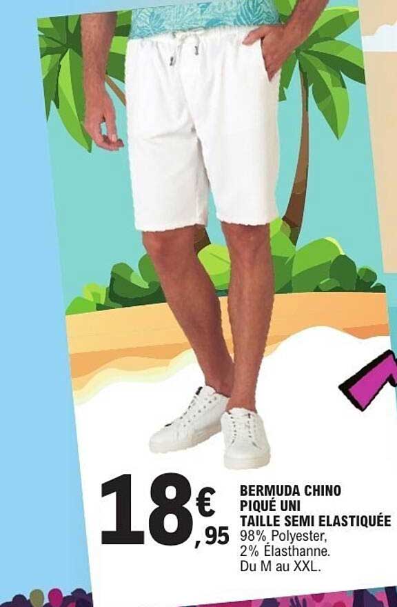 BERMUDA CHINO PIQUÉ UNI TAILLE SEMI ELASTIQUÉE