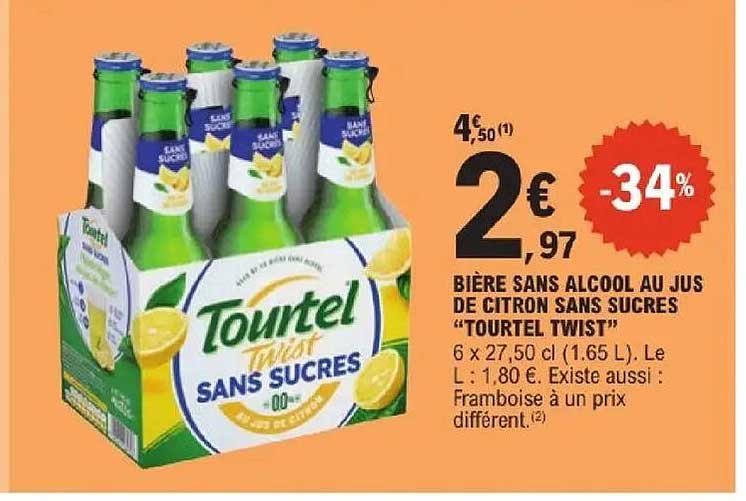 BIÈRE SANS ALCOOL AU JUS DE CITRON SANS SUCRES “TOURTEL TWIST”