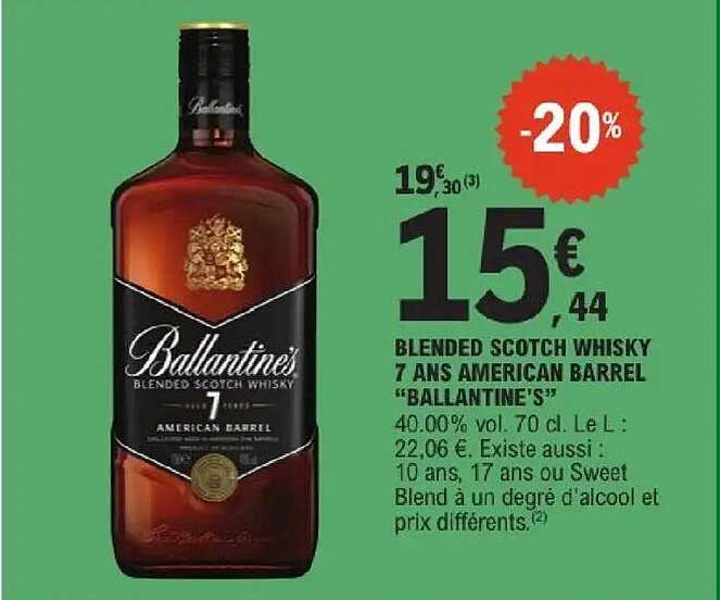 BLENDED SCOTCH WHISKY 7 ANS AMERICAN BARREL “BALLANTINE’S”
