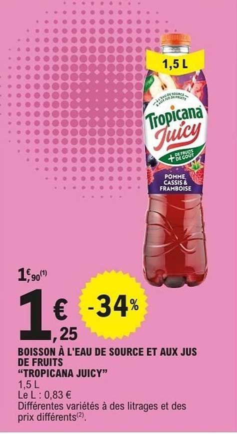 BOISSON À L'EAU DE SOURCE ET AUX JUS DE FRUITS “TROPICANA JUICY”