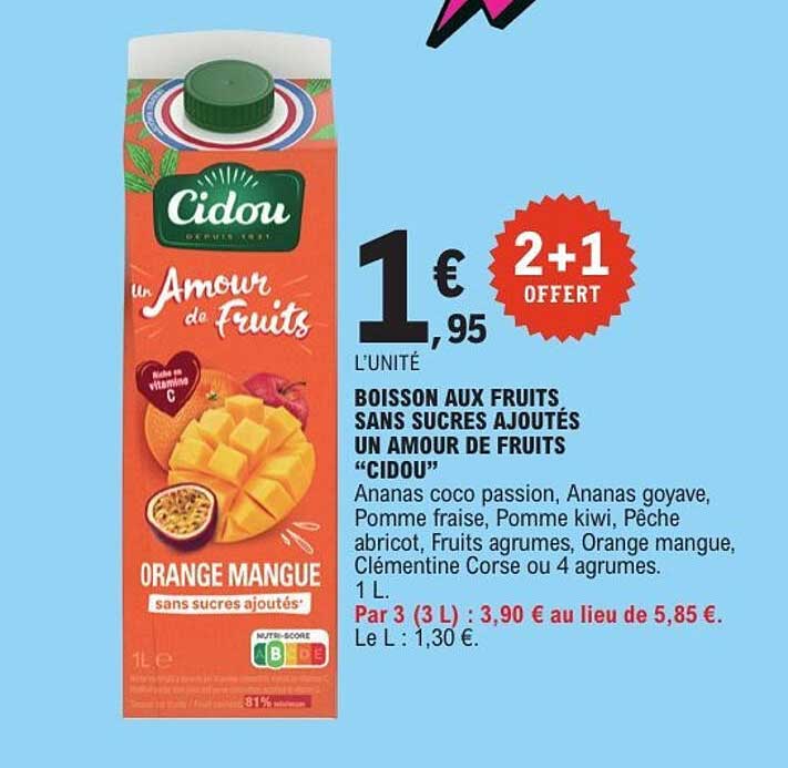 Boisson aux fruits sans sucres ajoutés un amour de fruits “Cidou”