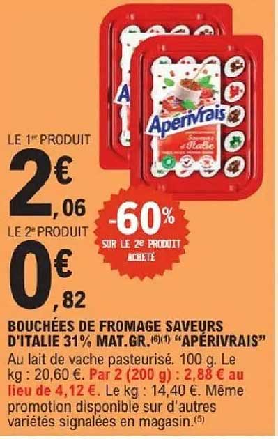 BOUCHÉES DE FROMAGE SAVEURS D'ITALIE 31% MAT.GR. (6)(1) “APERIVRAIS”