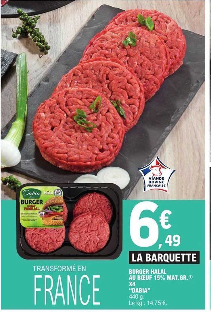 BURGER HALAL AU BŒUF 15% MAT.GR.(1) X4 “DABIA”