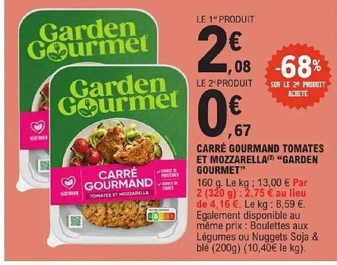 CARRÉ GOURMAND TOMATES ET MOZARELLA «GARDEN GOURMET»