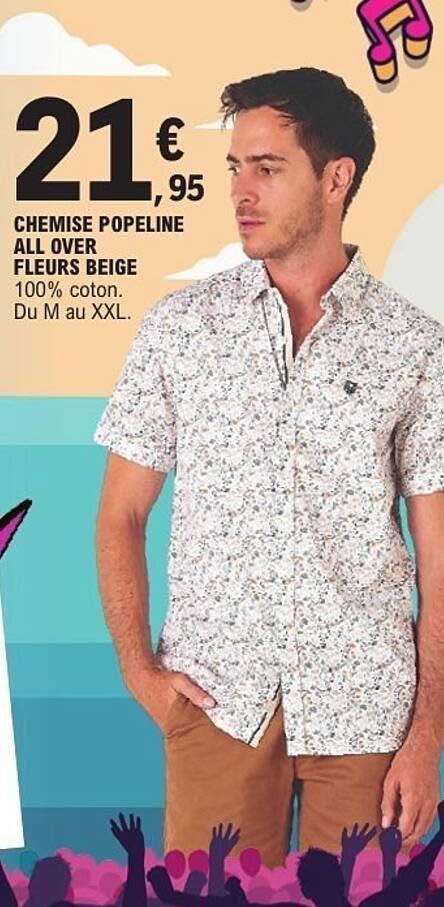 CHEMISE POPELINE ALL OVER FLEURS BEIGE