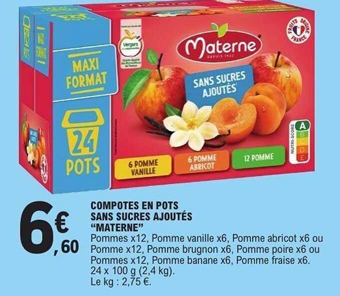 COMPOTES EN POTS SANS SUCRES AJOUTÉS “MATERNE”