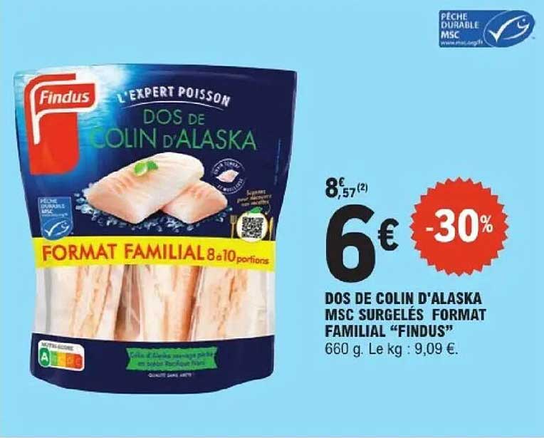 DOS DE COLIN D'ALASKA MSC SURGELÉS FORMAT FAMILIAL “FINDUS”