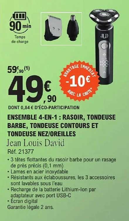 ENSEMBLE 4-EN-1 : RASOIR, TONDEUSE BARBE, TONDEUSE CONTOURS ET TONDEUSE NEZ/OREILLES