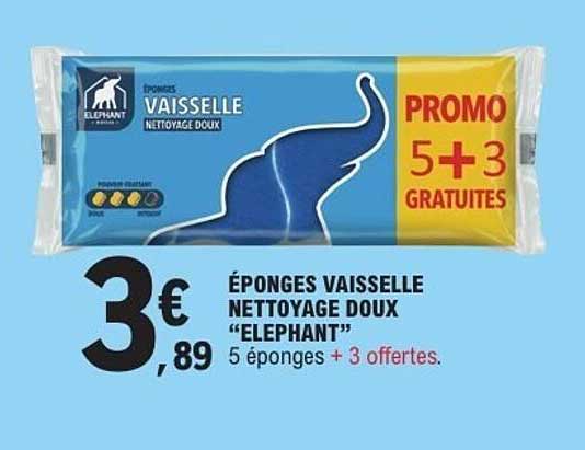 ÉPONGES VAISSELLE NETTOYAGE DOUX “ELEPHANT” 5 éponges + 3 offertes.