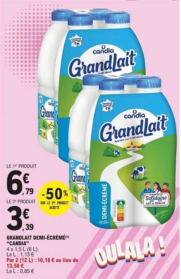 GRANDLAIT DEMI-ÉCRÉMÉ « CANDIA » 4 x 1,5 L (6 L)