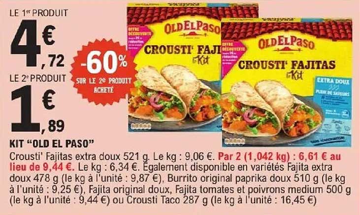 KIT “OLD EL PASO” Crousti’ Fajitas extra doux 521 g