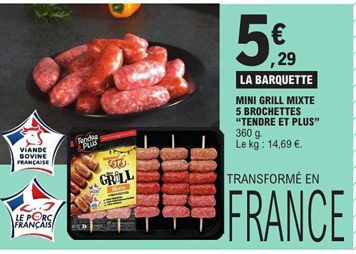LA BARQUETTE MINI GRILL MIXTE 5 BROCHETTES “TENDRE ET PLUS”