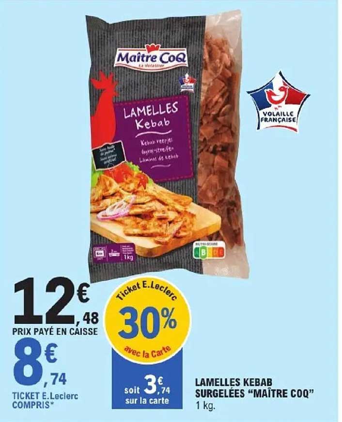 LAMELLES KEBAB SURGELÉES “MAÎTRE COQ” 1 kg.