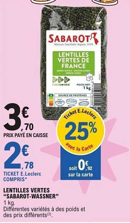 LENTILLES VERTES "SABAROT-WASSNER" 1 kg.