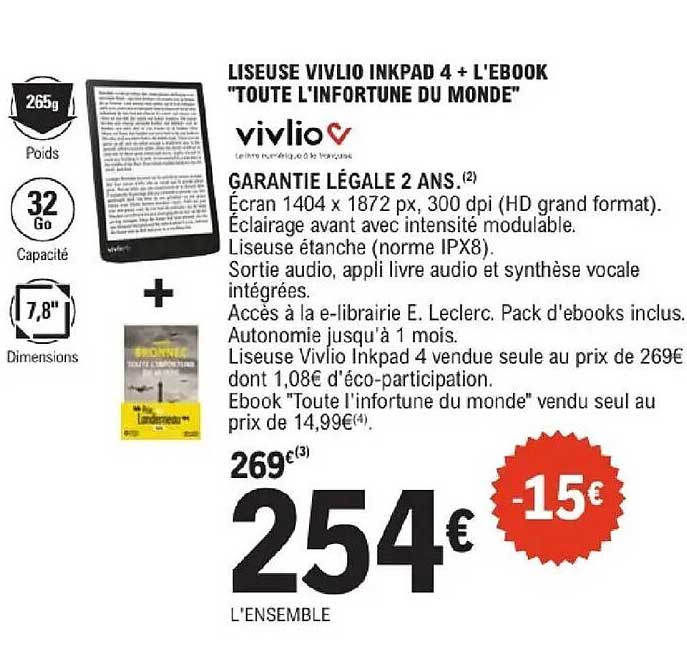LISEUSE VIVLIO INKPAD 4 + L'EBOOK "TOUTE L'INFORTUNE DU MONDE"