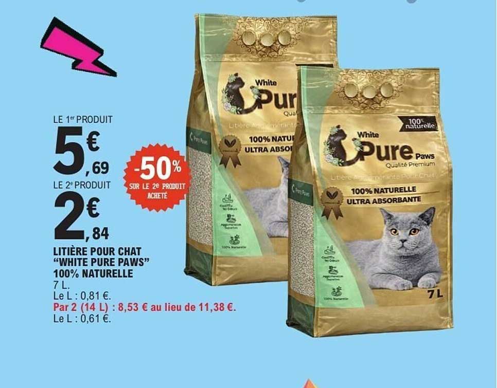 LITIÈRE POUR CHAT “WHITE PURE PAWS” 100% NATURELLE 7 L
