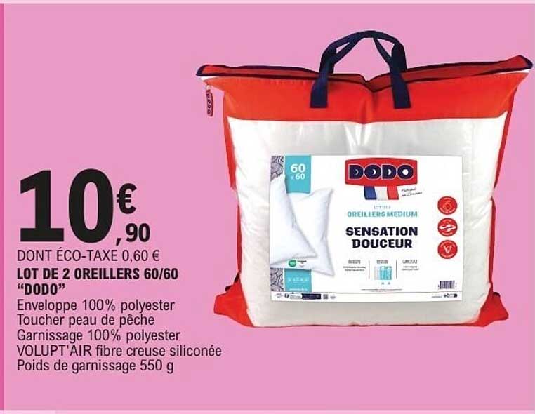 LOT DE 2 OREILLERS 60/60 “DODO”