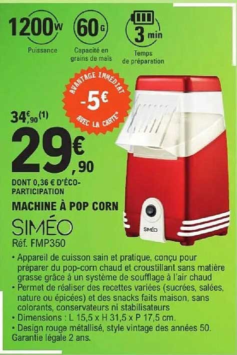 MACHINE À POP CORN SIMÉO Réf. FMP350