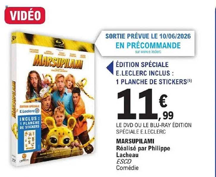 MARSUPILAMI - Édition spéciale E.Leclerc inclus : 1 planche de stickers