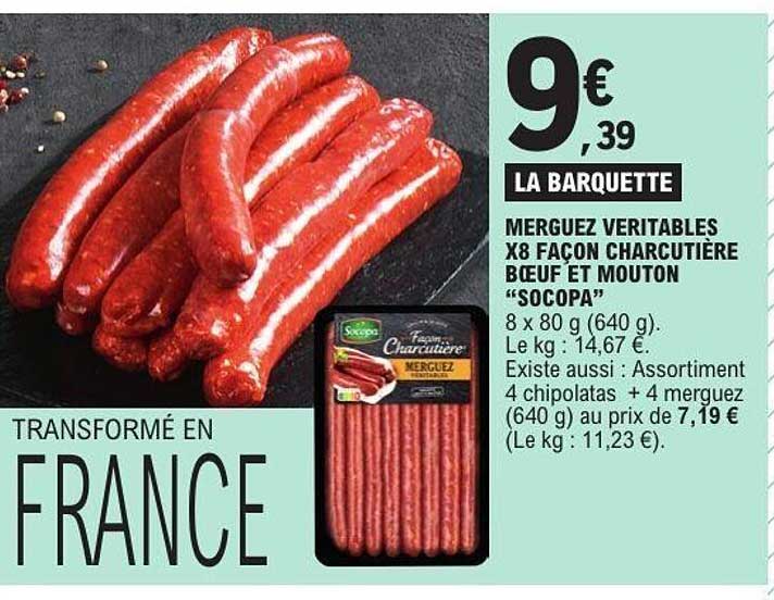 Merguez véritables x8 façon charcutière bœuf et mouton “Socopa”