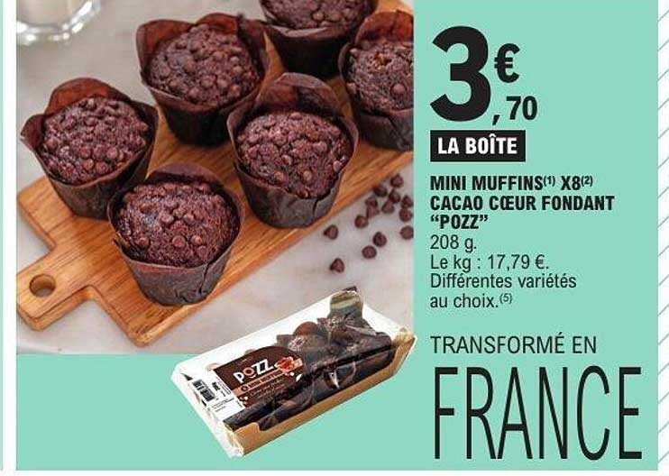 MINI MUFFINS(*) X8(2) CACAO CŒUR FONDANT "POZZ"