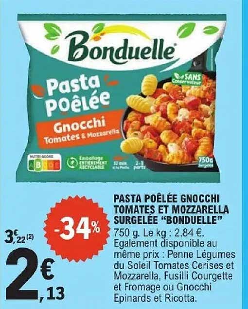 PASTA POÊLÉE GNOCCHI TOMATES ET MOZZARELLA SURGELÉE "BONDUELLE"