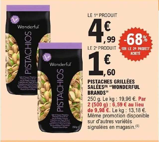 PISTACHES GRILLÉES SALÉES WONDERFUL BRANDS
