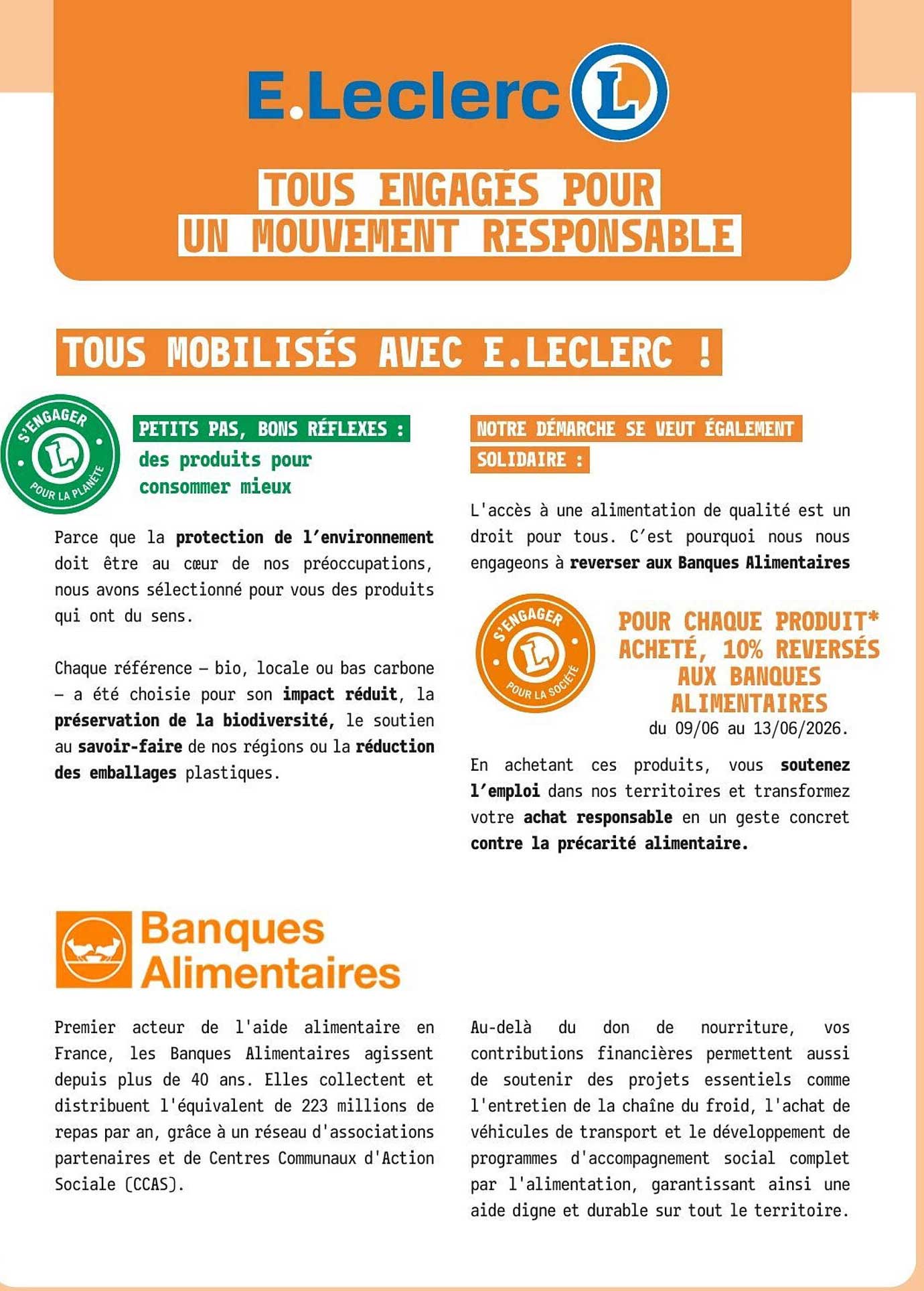 POUR CHAQUE PRODUIT* ACHETÉ, 10% REVERSÉS AUX BANQUES ALIMENTAIRES