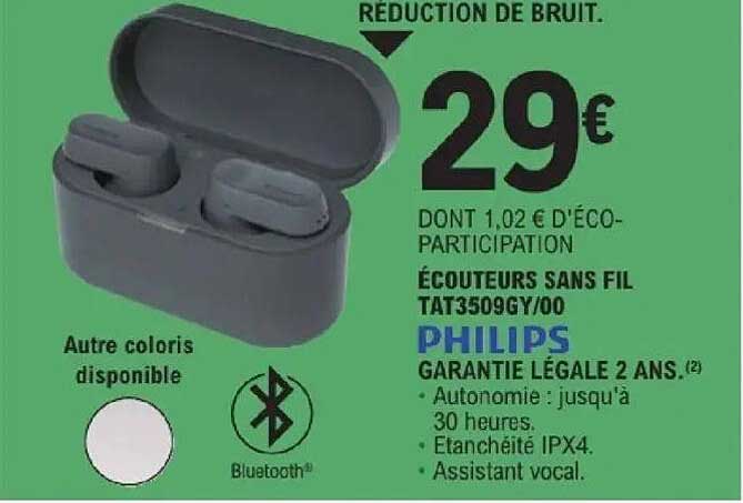 RÉDUCTION DE BRUIT. ÉCOUTEURS SANS FIL TAT3509GY/00 PHILIPS
