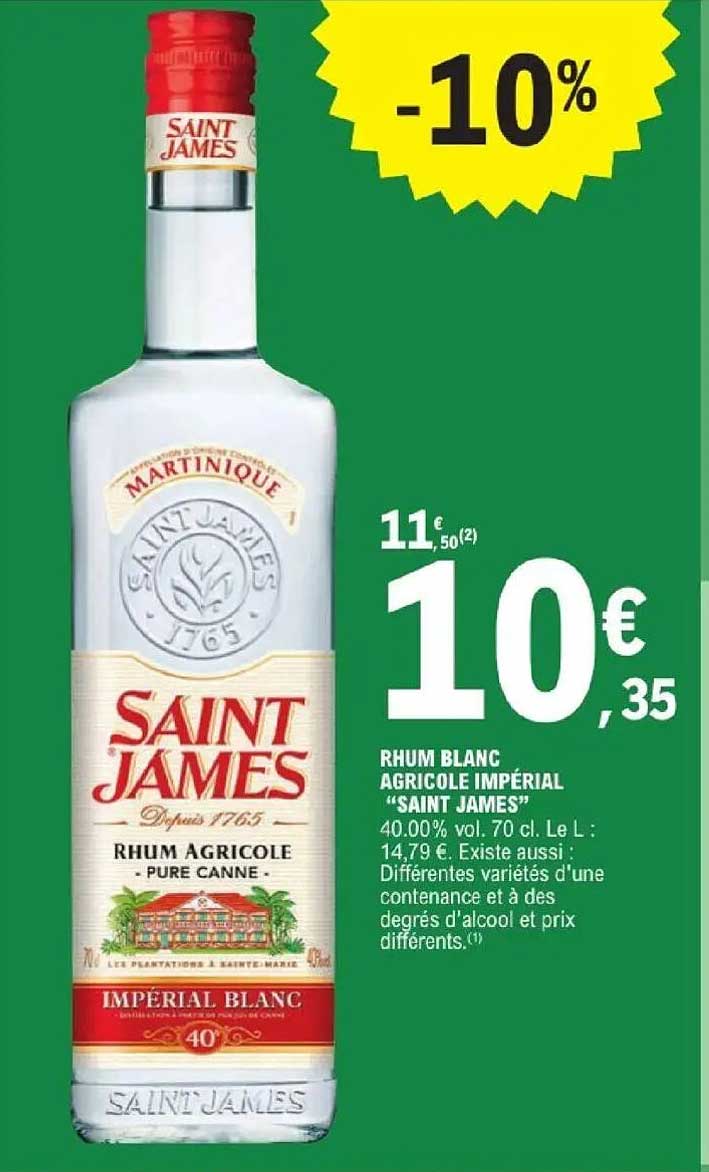 RHUM BLANC AGRICOLE IMPÉRIAL "SAINT JAMES"