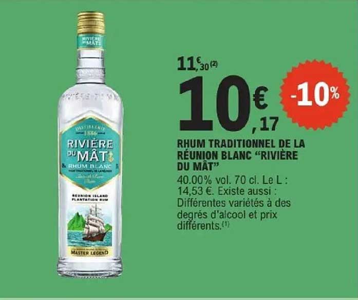 RHUM TRADITIONNEL DE LA RÉUNION BLANC “RIVIÈRE DU MÂT”