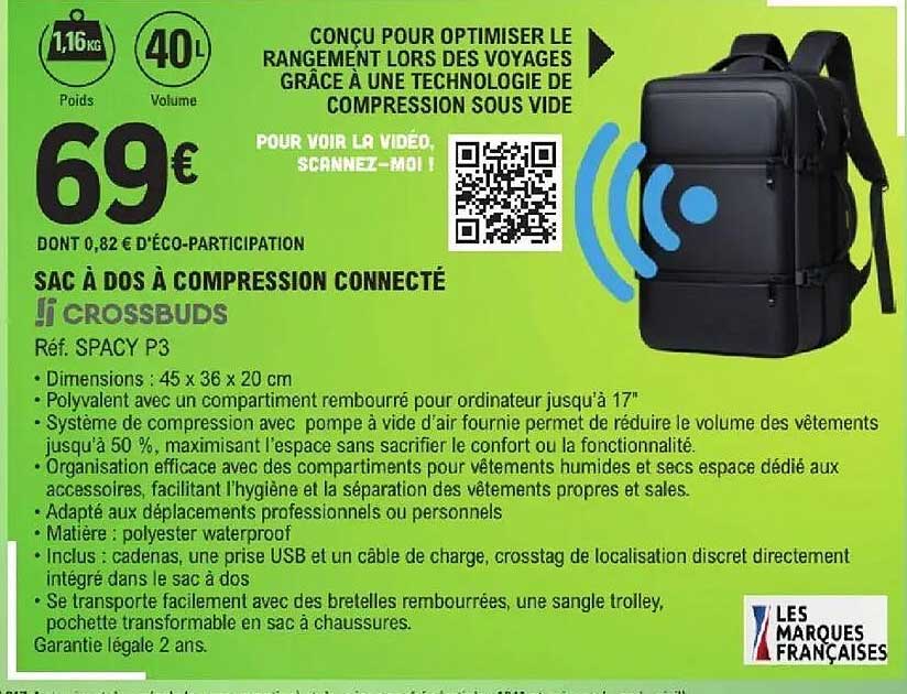 SAC À DOS À COMPRESSION CONNECTÉ Lïï CROSSBUDS