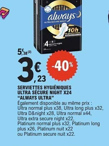 SERVIETTES HYGIÉNIQUES ULTRA SECURE NIGHT X24 “ALWAYS ULTRA”