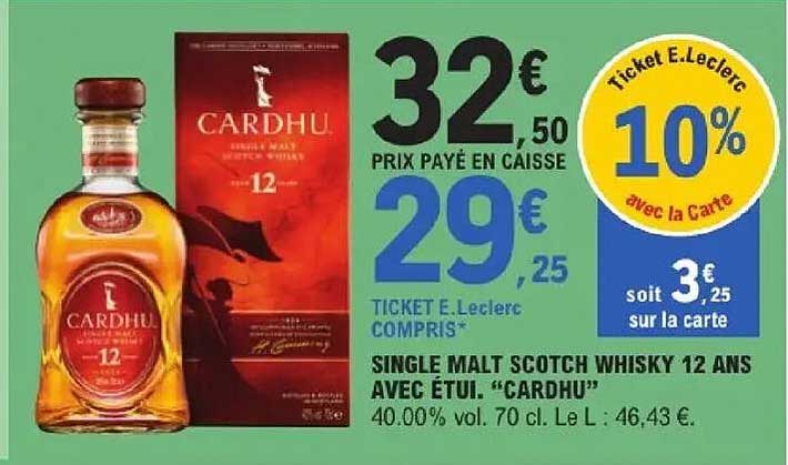 SINGLE MALT SCOTCH WHISKY 12 ANS AVEC ÉTUI. “CARDHU”