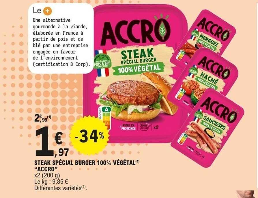 STEAK SPÉCIAL BURGER 100% VÉGÉTAL “ACCRO”