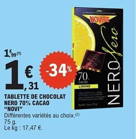 TABLETTE DE CHOCOLAT NERO 70% CACAO “NOVI”