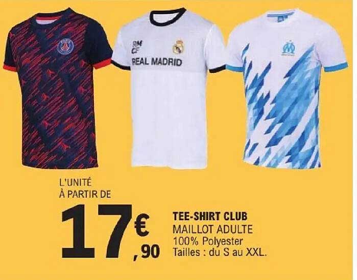 TEE-SHIRT CLUB MAILLOT ADULTE 100% Polyester Tailles : du S au XXL.
