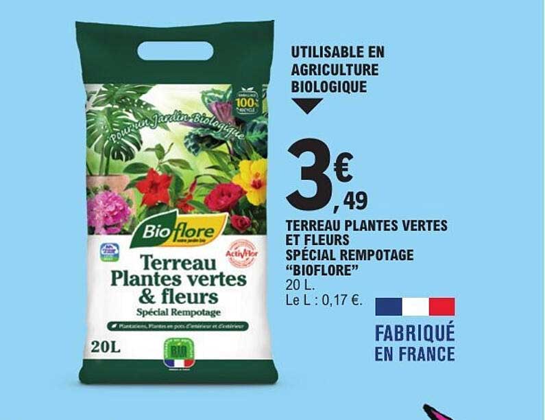 Terreau plantes vertes et fleurs spécial rempotage “Bioflore”