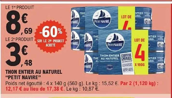 THON ENTIER AU NATUREL "PETIT NAVIRE"