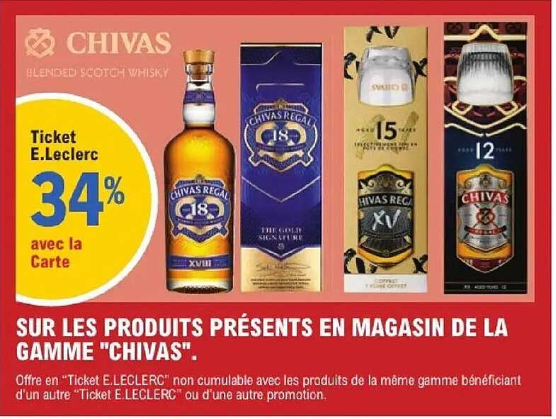 Ticket E.Leclerc 34% avec la Carte sur les produits présents en magasin de la gamme "Chivas".