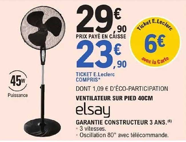 VENTILATEUR SUR PIED 40CM elsay